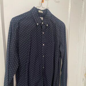 JCrew Navy Micro Polka Dot long sleeve shirt S